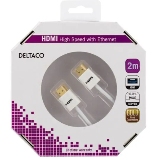 Deltaco Thin HDMI cable, HDMI High Speed with Ethernet, 3m, white